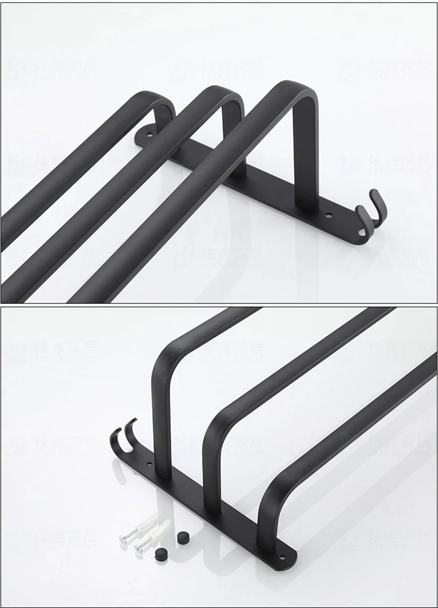 Handdoekrek Zwart - 3 Laags - Inclusief Montagemateriaal - Handdoekrek Badkamer - Handdoekstang 4 Handdoekrek Zwart - 3 Laags - Inclusief Montagemateriaal - Handdoekrek Badkamer - Handdoekstang - Afbeelding 2