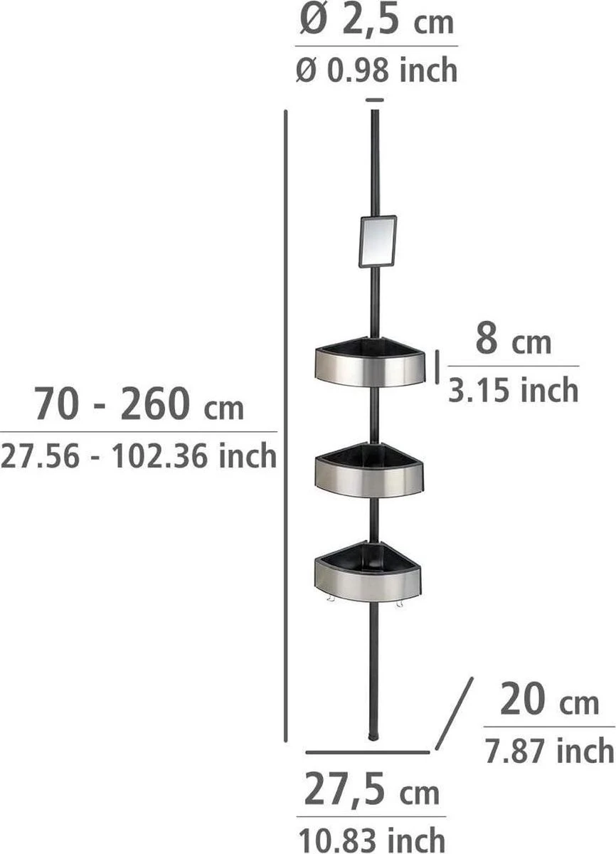 WENKO Telescopisch Doucherek Big Black 3-laags Met Spiegel Zilver/zwart - Bevestigen Zonder Boren 16 WENKO Telescopisch Doucherek Big Black 3-laags Met Spiegel Zilver/zwart - Bevestigen Zonder Boren - Afbeelding 14
