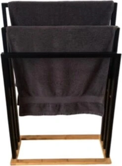 Handdoekrek Badkamer - Handdoekrek - Handdoekladder - Handdoekrek Zonder Boren - Handdoekrek Vrijstaand - Handdoekenrek Badkamer - Handdoekenrek Vrijstaand - Handdoekenrek - Handdoekenladder - Zwart - Hout - Zonder Boren -Badkamer Product Winkel 885x1200