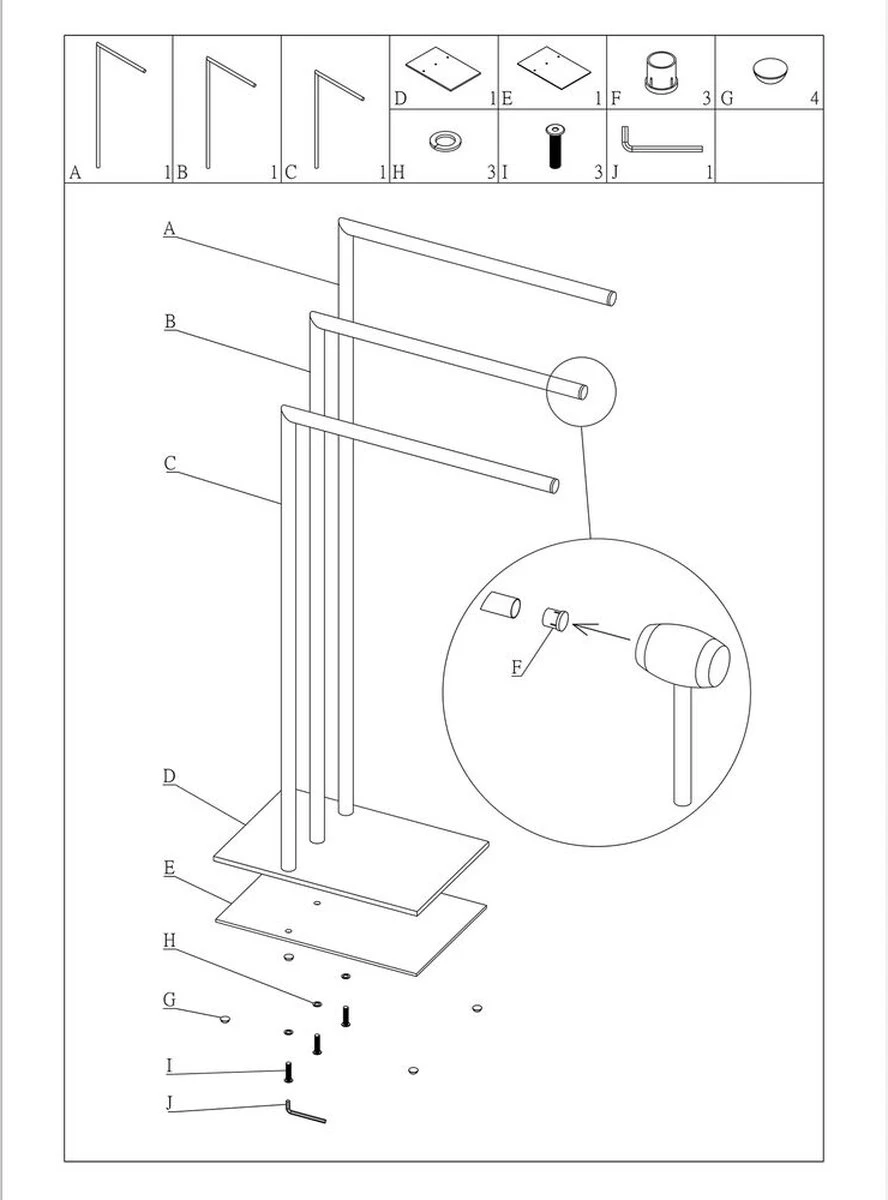 Sealskin Tube - Handdoekrek 3-armig Vrijstaand - Zwart 8 Sealskin Tube - Handdoekrek 3-armig Vrijstaand - Zwart - Afbeelding 6