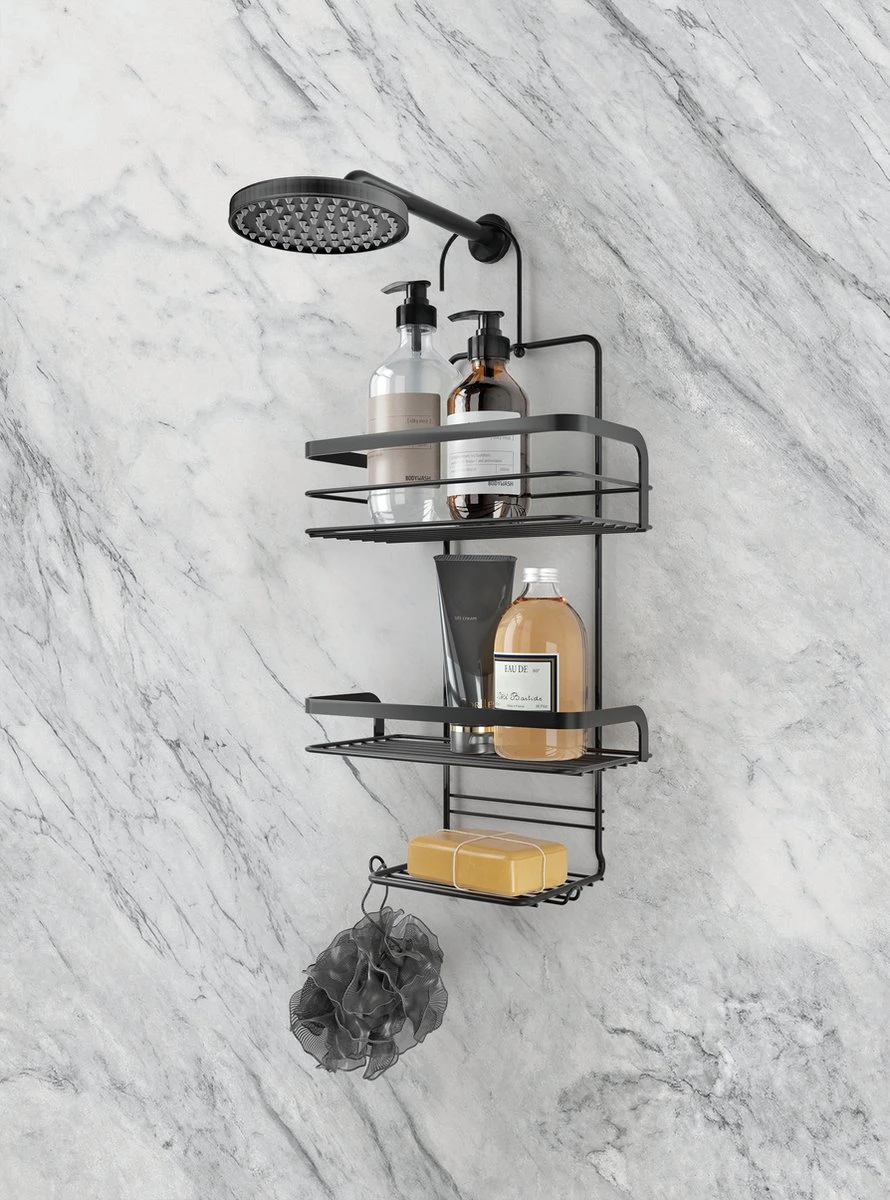 Tomado - Metaltex - Origin Line - Doucherek Met Haak - 23x12x38/47cm - Zwart 4 Tomado - Metaltex - Origin Line - Doucherek Met Haak - 23x12x38/47cm - Zwart - Afbeelding 2