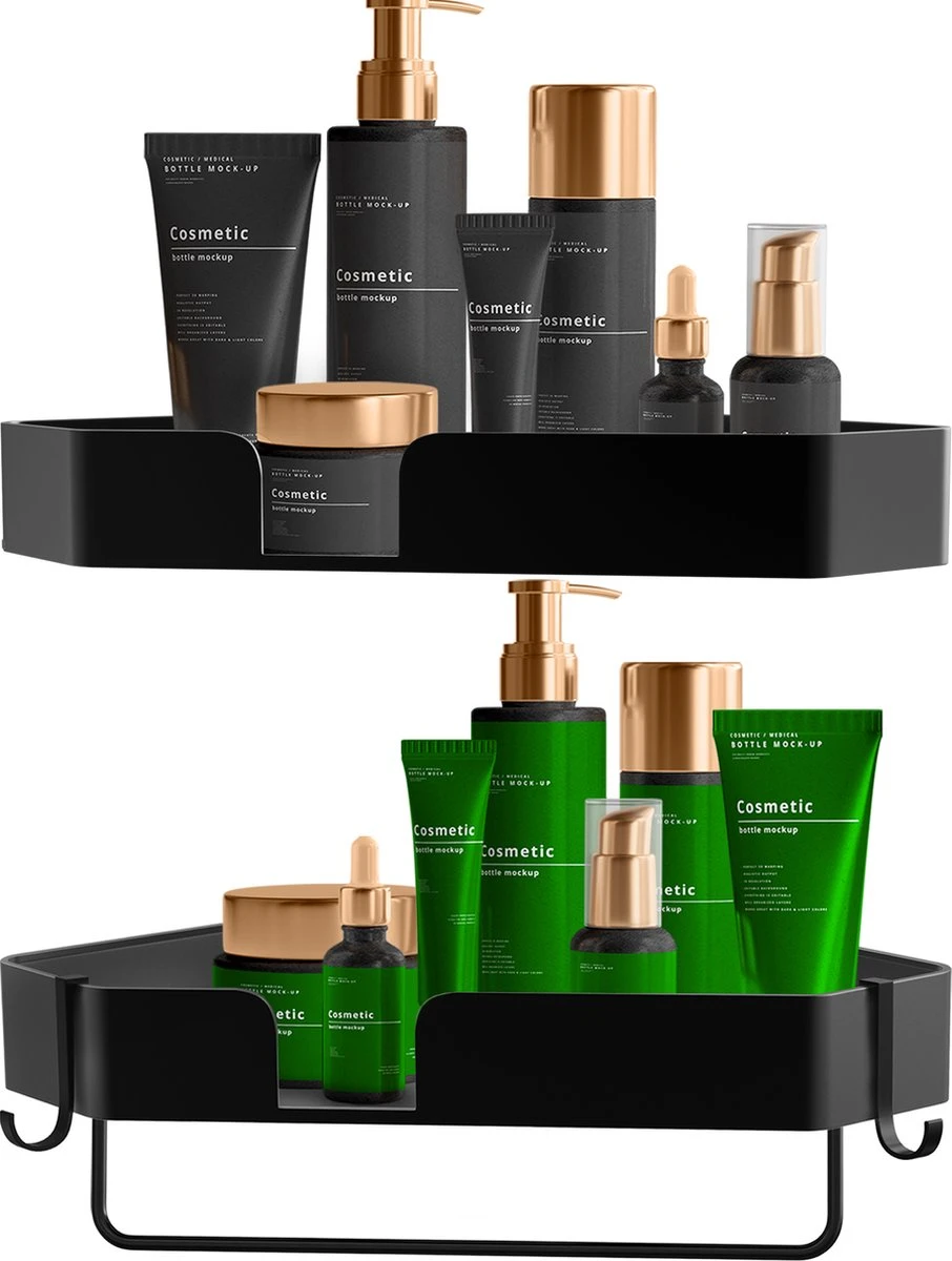 Luxe Doucherek Zonder Boren – 1/2/3 Laags – 32 Cm – Hangend – Aluminium – Zwart 3 Luxe Doucherek Zonder Boren – 1/2/3 Laags – 32 Cm – Hangend – Aluminium – Zwart