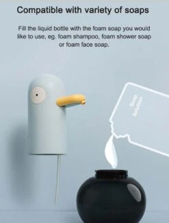 MUID Duck- Automatische Zeepdispenser - Handwas Schuimzeepdispenser Voor Kinderen - Zeeppompje-Oplaadbaar-Foam Technologie- Touchless Infrarood Sensor-Lichtblauw - 400ml - 10.35cm*11.5cm*19.5cm -Badkamer Product Winkel 912x1200