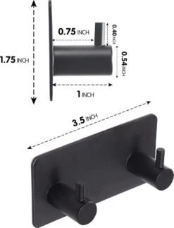 BOTC Handdoekhouder RVS - Handdoekhaakjes 2 In 1 RVS Zelfklevend - Rechthoekig Handdoek Haakjes - Handdoekhaak - Zwart -Badkamer Product Winkel 918x1200
