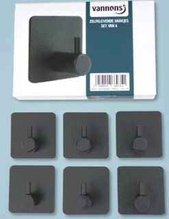 Vannons - Handdoekhaakjes - Zelfklevende Haakjes - Set Van 6 Haakjes - RVS - Zwart -Badkamer Product Winkel 927x1200