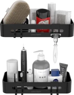 Doucherekje Van Sanicraft® - Doucherekje Zonder Boren - Geschikt Voor Elk Type Muur - Hangend - Roestvrij - 2 Stuks - Zwart