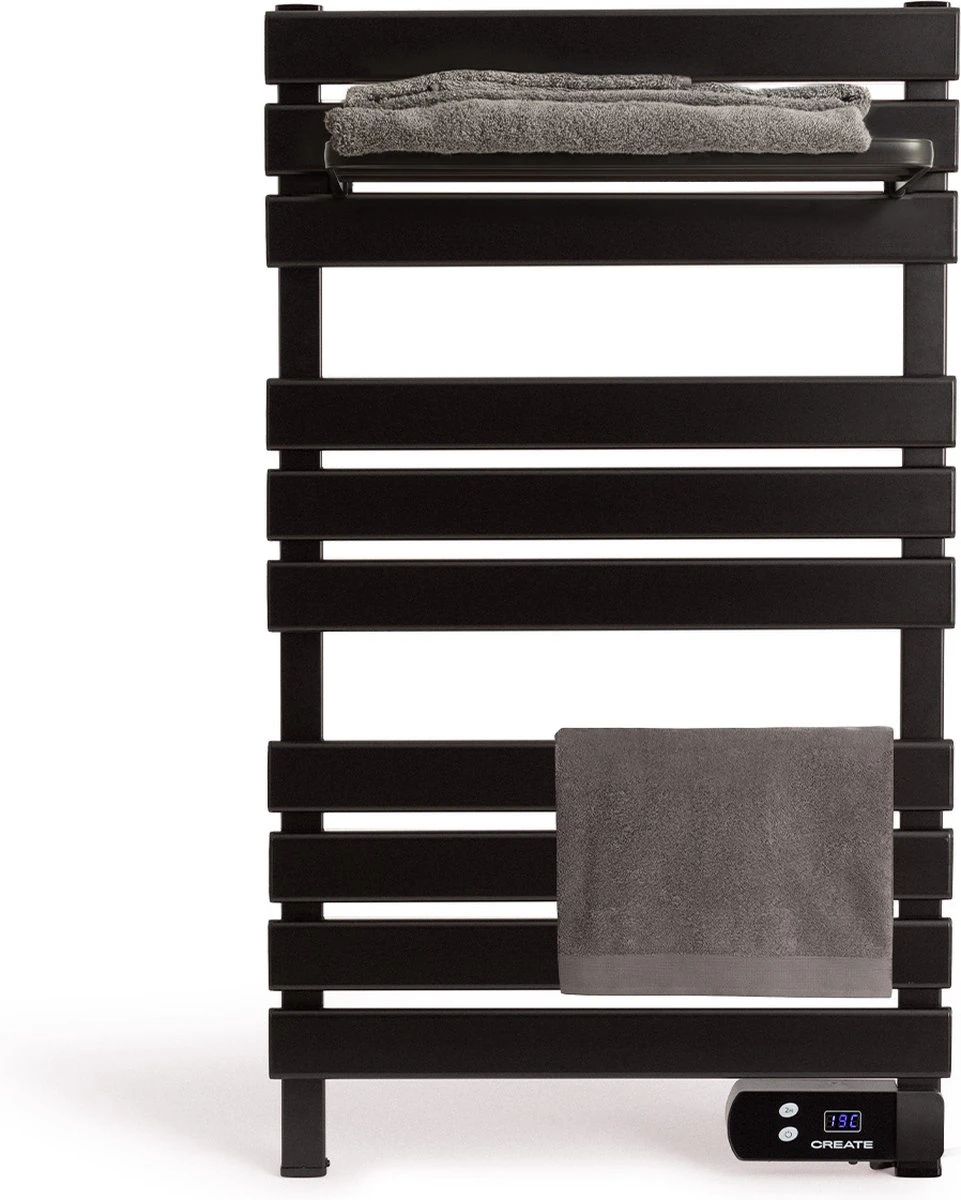 CREATE WARM TOWEL 500W - Elektrisch Handdoekenrek Voor Aan De Muur Met Plank - Zwart 4 CREATE WARM TOWEL 500W - Elektrisch Handdoekenrek Voor Aan De Muur Met Plank - Zwart - Afbeelding 2