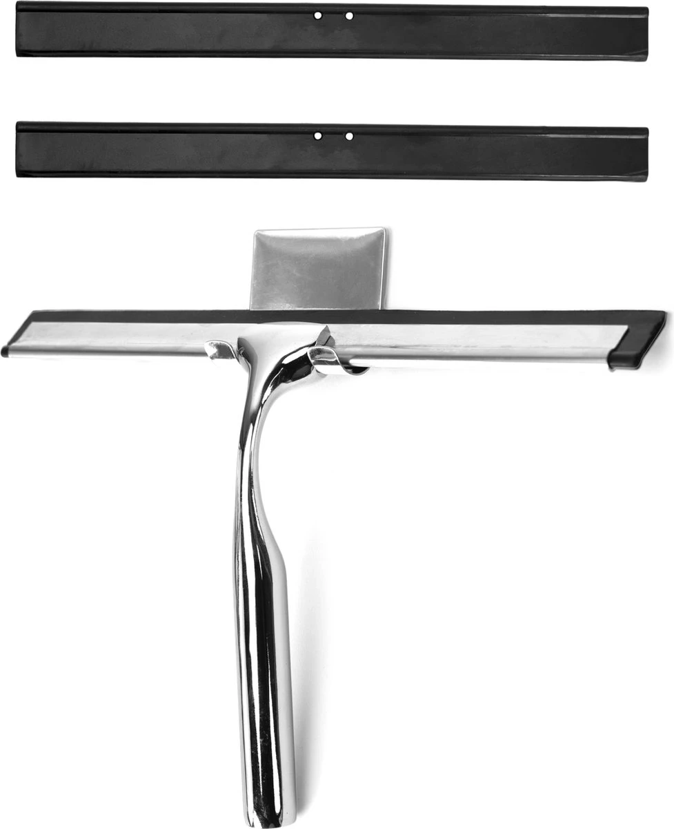 Douchewisser Met Ophanghaak En 2 Extra Strips - Raamwisser Voor Douche - Raamtrekker Chroom 3 Douchewisser Met Ophanghaak En 2 Extra Strips - Raamwisser Voor Douche - Raamtrekker Chroom