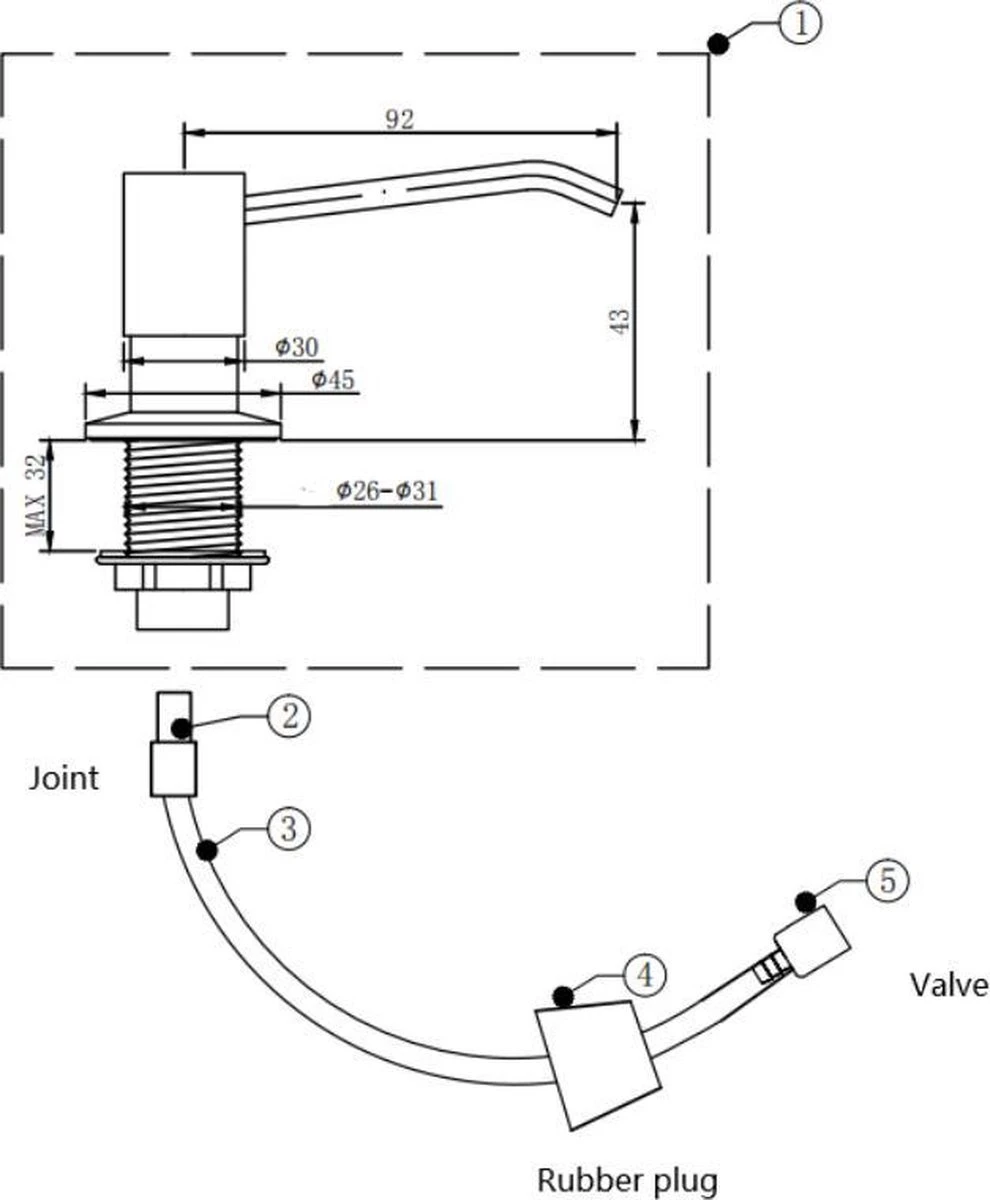 Mizzo Zeepdispenser 300ML - Zeeppompje Excl. Flacon - Inbouw Keukenblad - Gebogen Mond - RVS - Handgeldispenser 4 Mizzo Zeepdispenser 300ML - Zeeppompje Excl. Flacon - Inbouw Keukenblad - Gebogen Mond - RVS - Handgeldispenser - Afbeelding 2