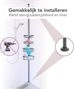 Ogoods Telescopisch Doucherek Inclusief 4 Manden - Zwart - Badkamerrek - Zonder Boren - In Hoogte Verstelbaar - Opbergsysteem -Badkamer Product Winkel 996x1200 2