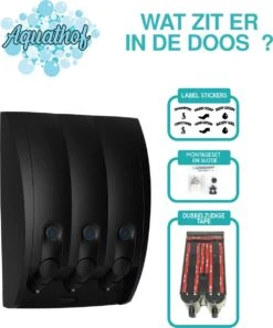 Aquathof, Zeepdispenser, Mat Zwart, 3 Kamer, 3 Reservoirs, 3x350ml, Hangend, Wandmontage -Badkamer Product Winkel 998x1200